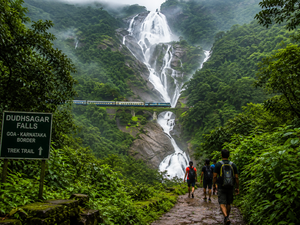 Dudhsagar Falls cascading down four tiers in the Western Ghats of Goa