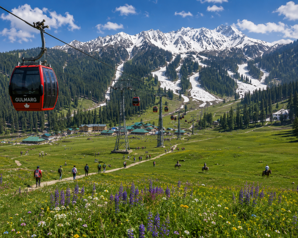 Snow meadows and pine forests of Gulmarg with the Apharwat peaks