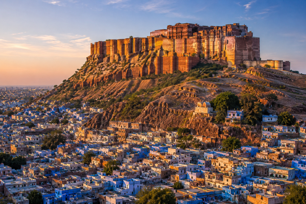 Mehrangarh Fort towering over the blue old city of Jodhpur