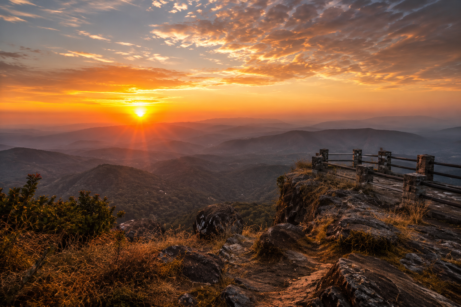View from Dhupgarh, the highest peak in Madhya Pradesh, at sunset