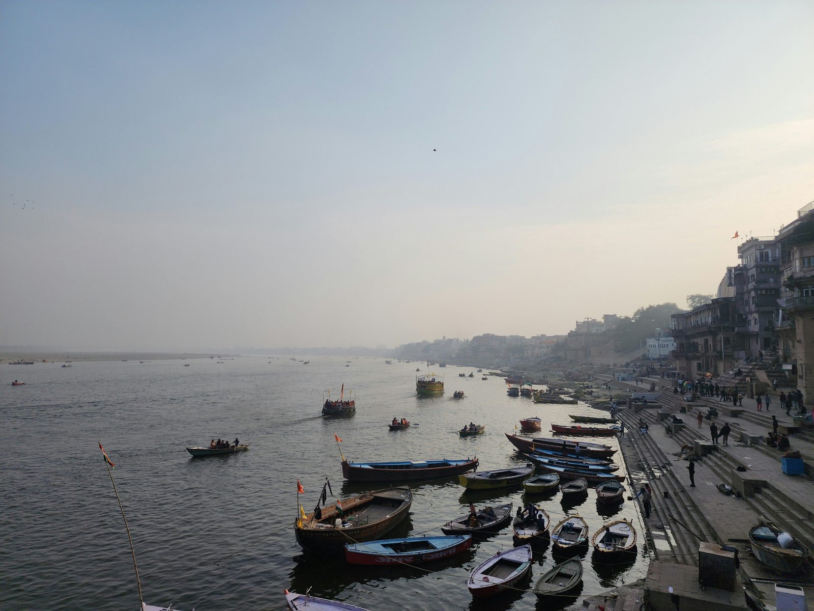 Boats and ghats along the Ganges in Varanasi