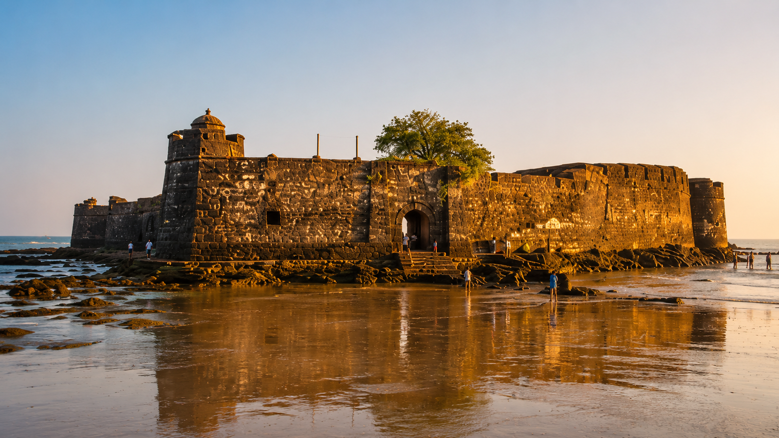 Kolaba Fort at Alibaug, reachable across the sand at low tide