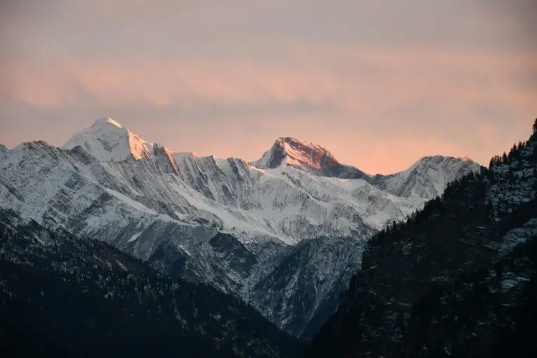 Snow-capped peaks and a pine valley in Himachal Pradesh