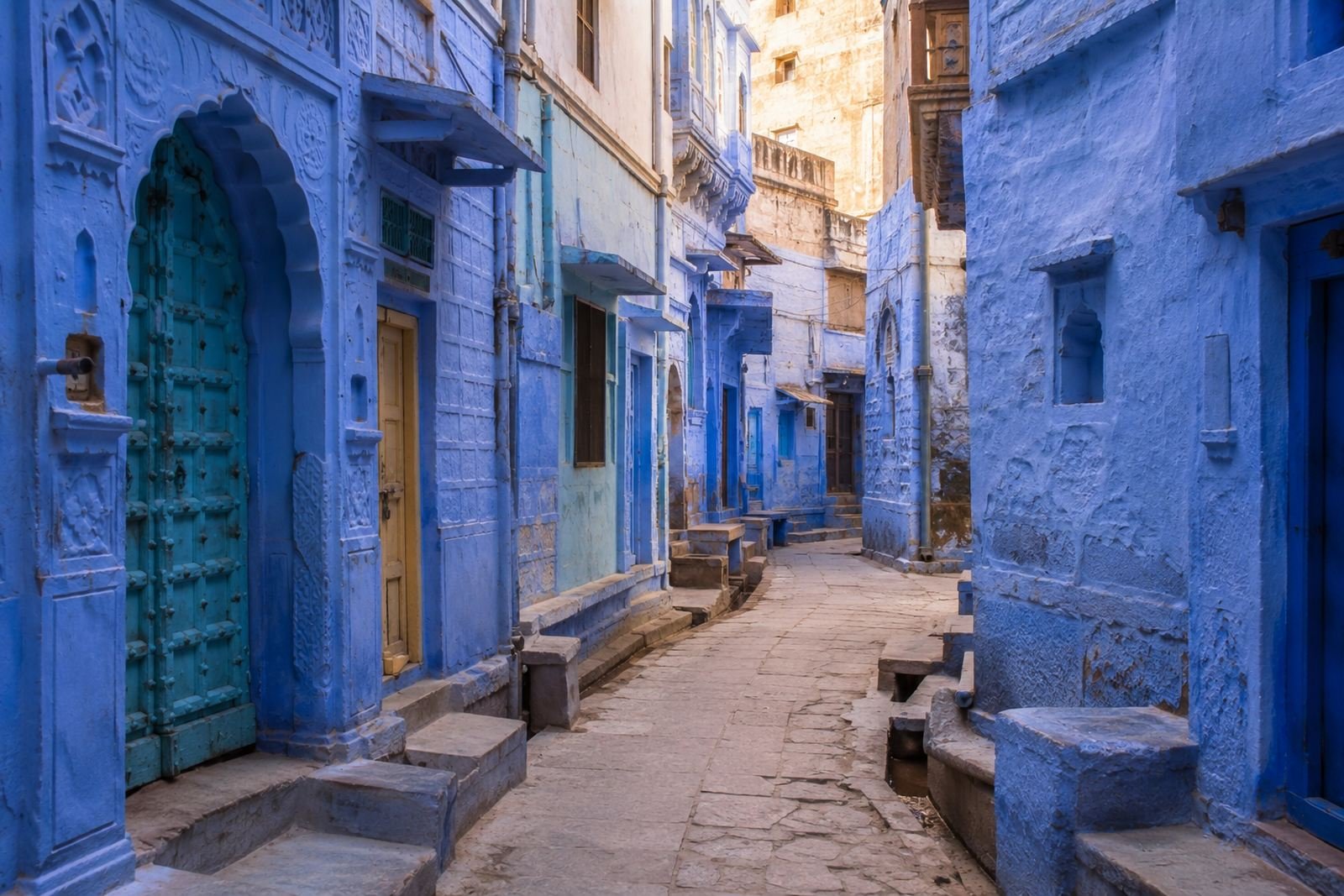 Narrow indigo-blue painted lane in the old city of Jodhpur