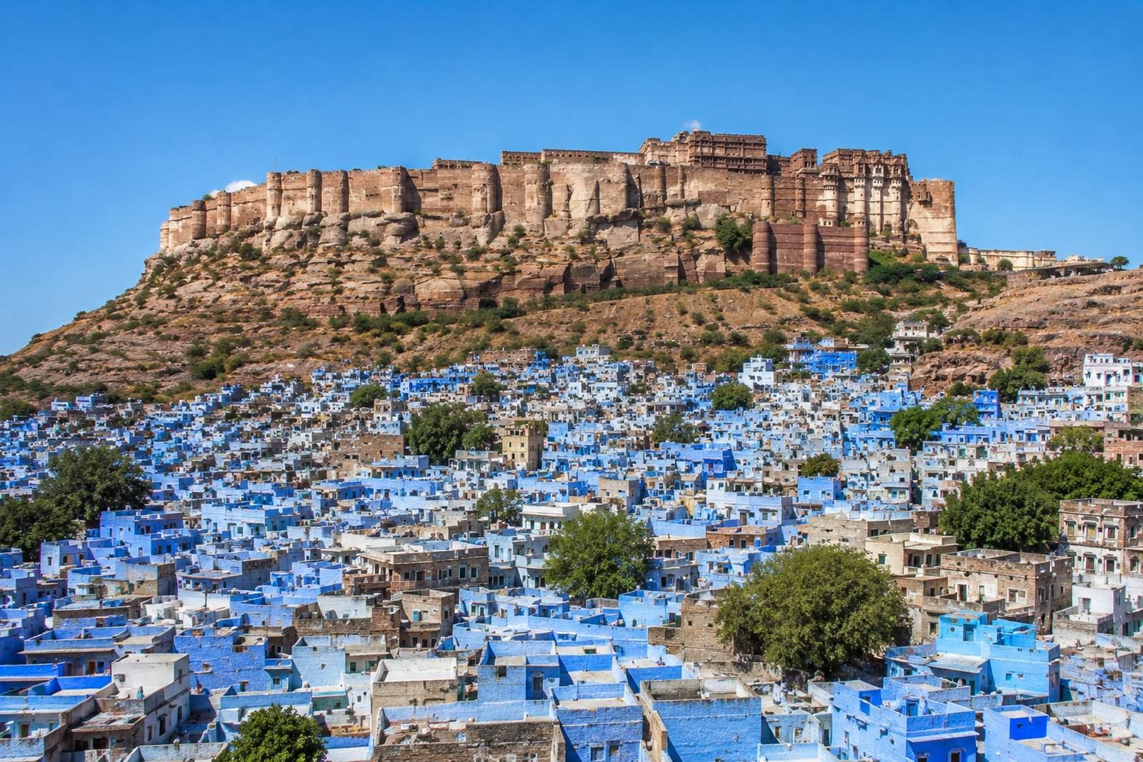 Mehrangarh Fort towering above the blue old city of Jodhpur