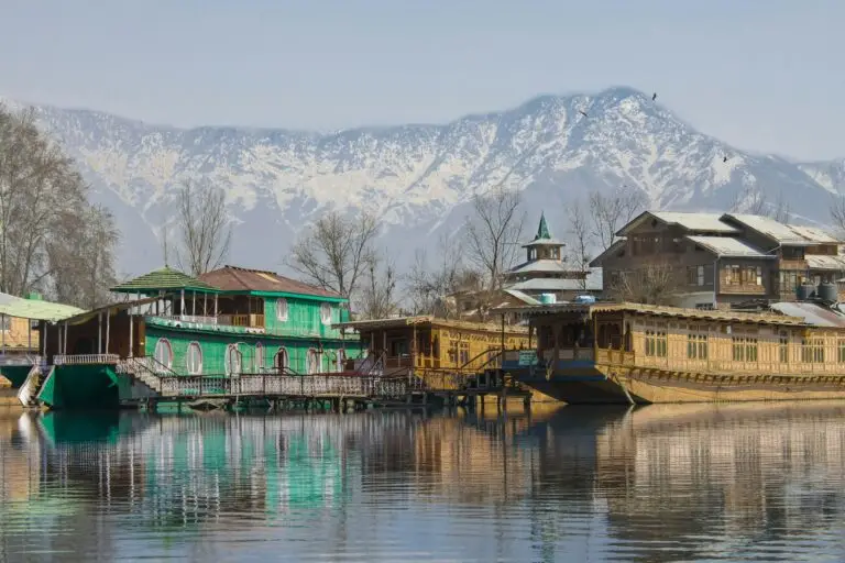 Kashmir valley with Dal Lake and snow-capped mountains