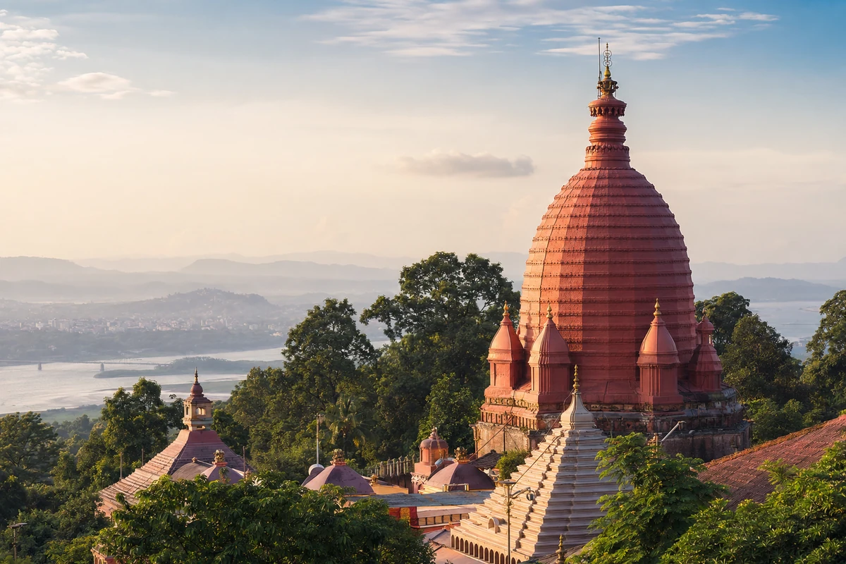 The Kamakhya temple complex on Nilachal Hill above the Brahmaputra river in Guwahati, Assam