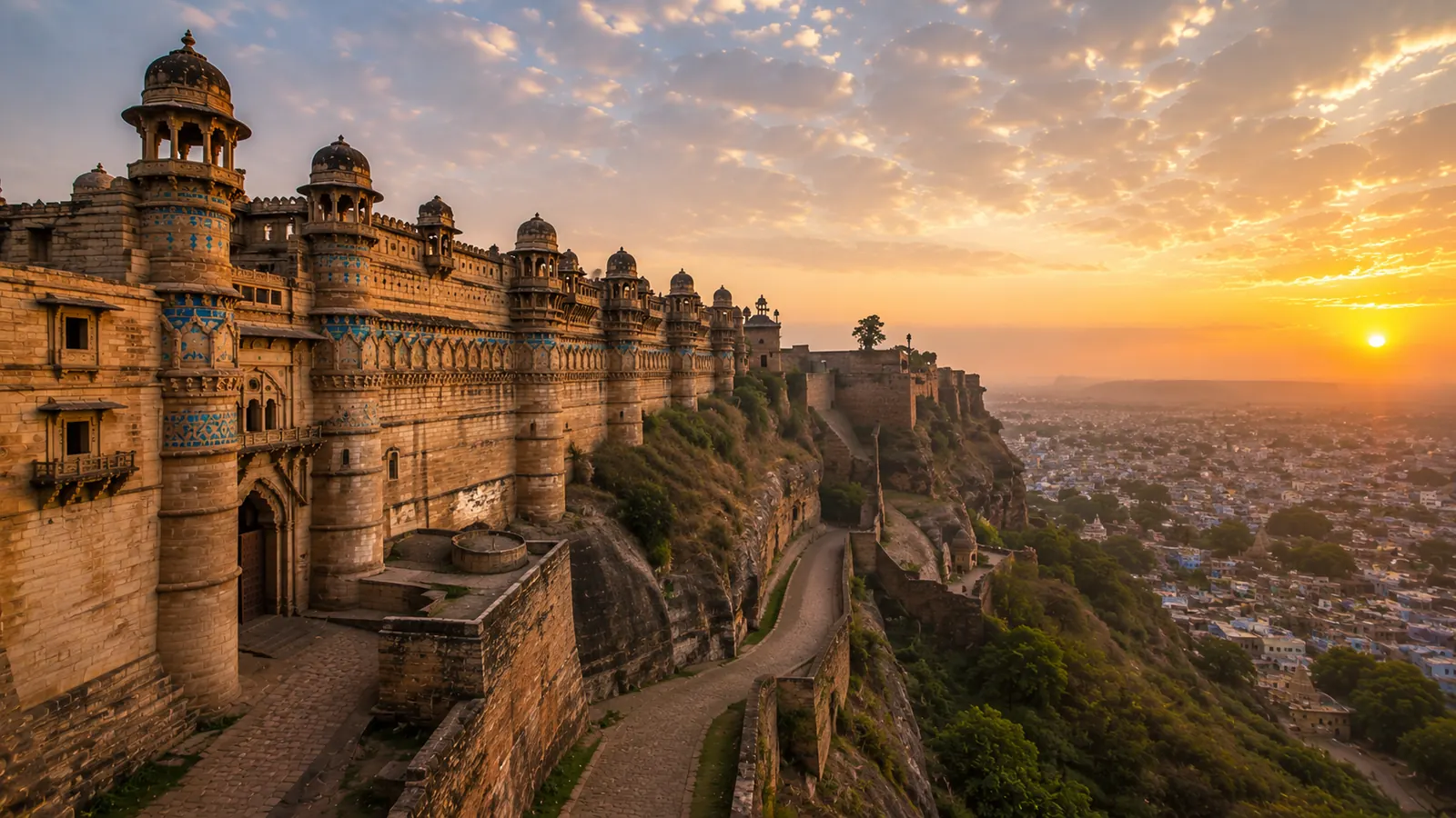 Gwalior Fort ramparts rising above the old city