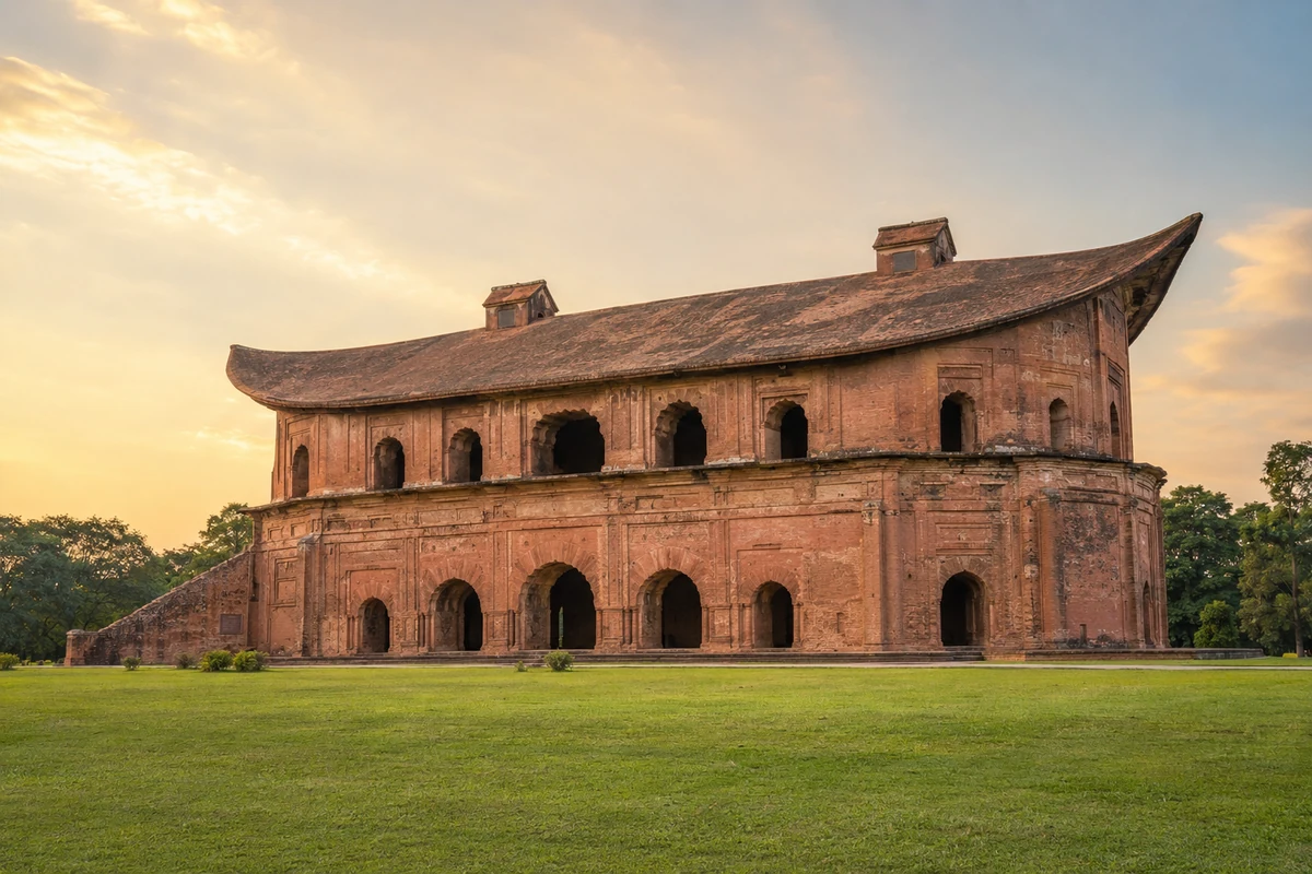 The oval Rang Ghar amphitheatre of the Ahom dynasty at Sivasagar, Assam