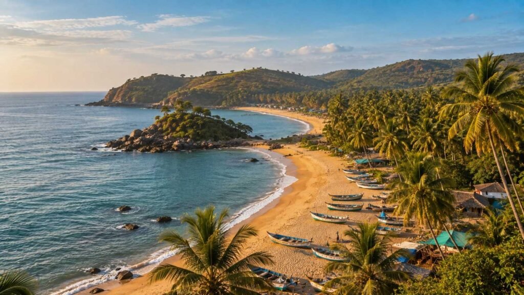 A palm-fringed beach on the Gokarna coast, Karnataka
