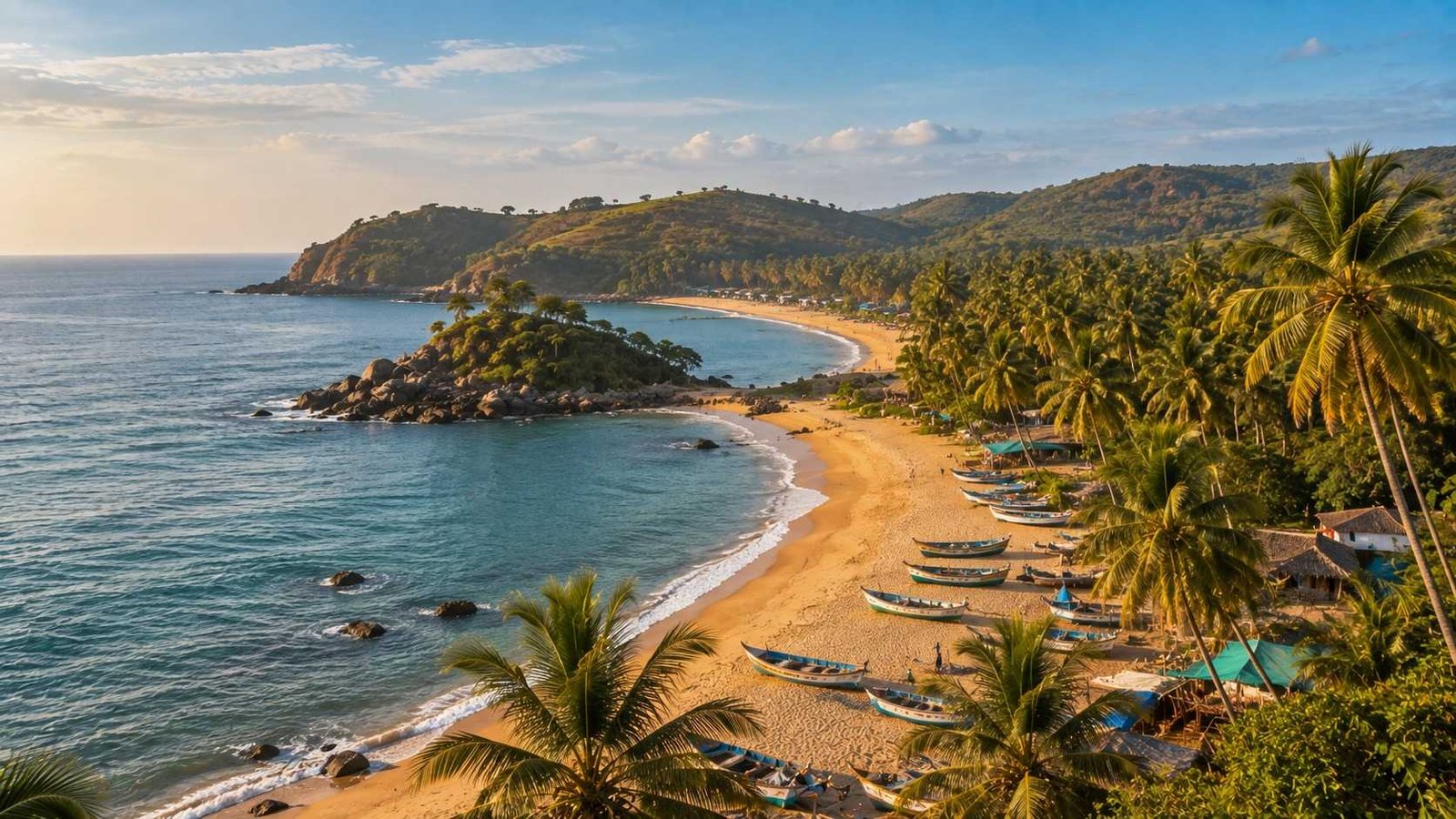 A palm-fringed beach on the Gokarna coast, Karnataka