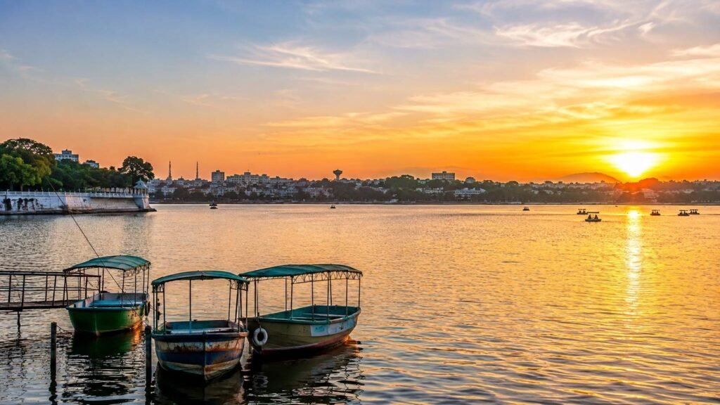 The Upper Lake (Bhojtal) at sunset in Bhopal, Madhya Pradesh