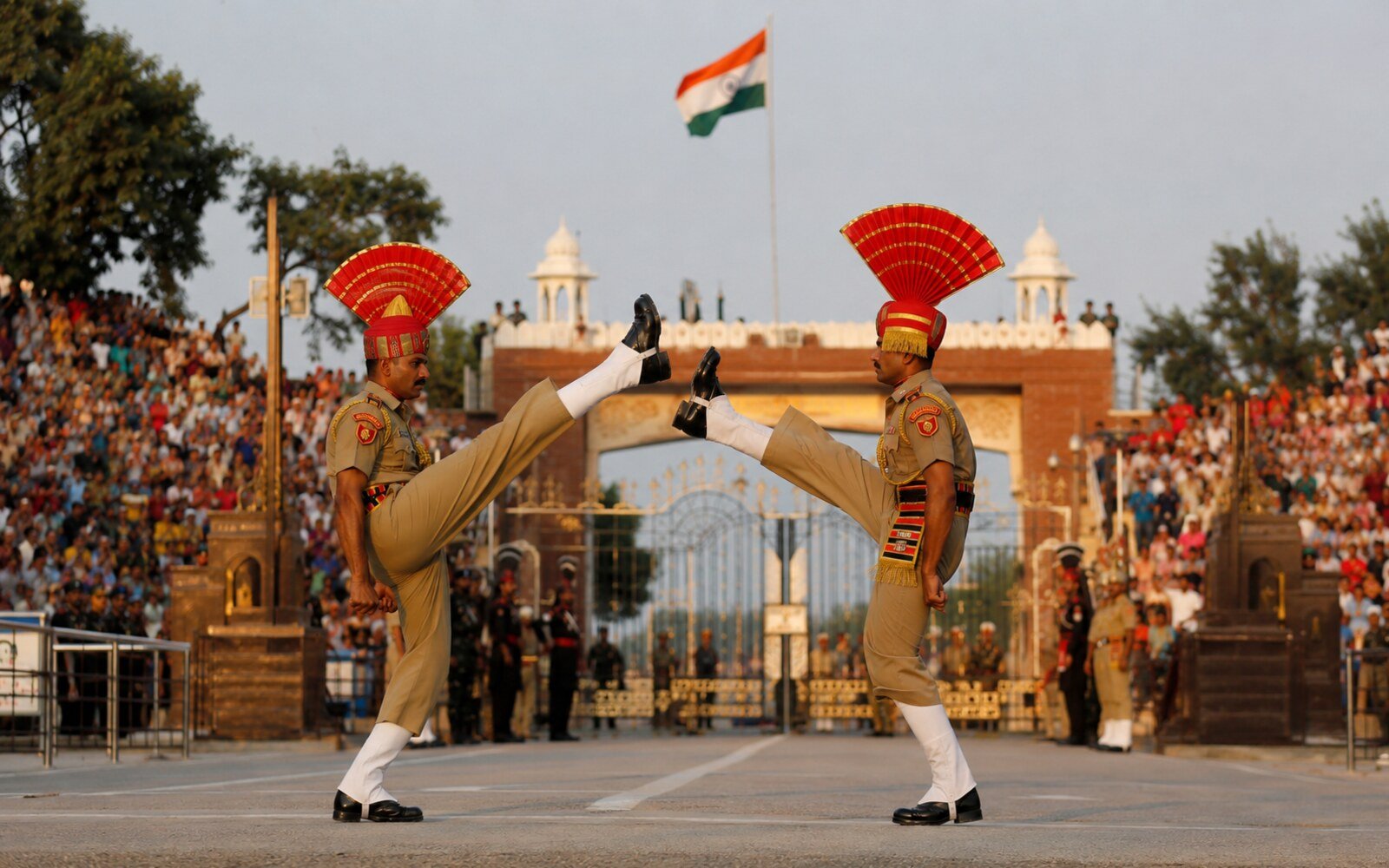 The Beating Retreat ceremony at the Wagah-Attari border near Amritsar