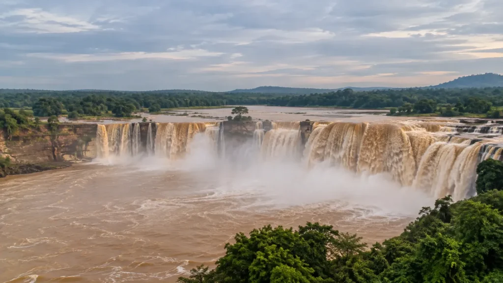 The wide horseshoe curtain of Chitrakote Falls on the Indravati river, Bastar, Chhattisgarh