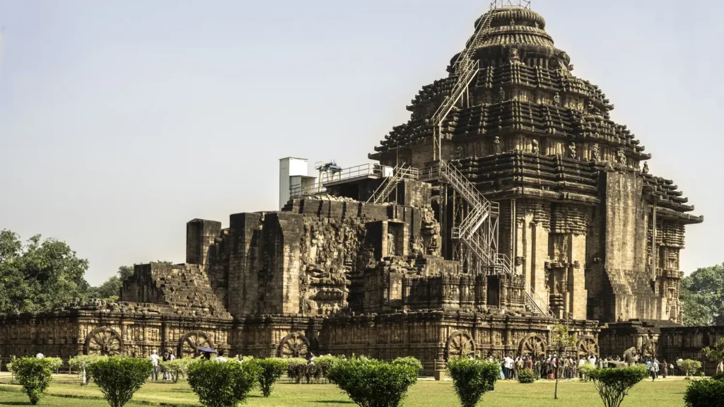 The Konark Sun Temple rising above its garden lawns in Puri district, Odisha